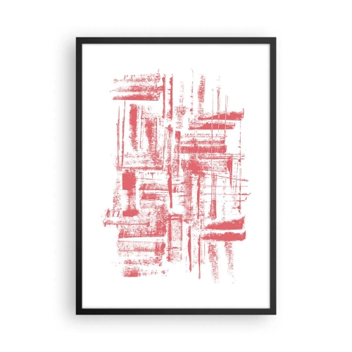 Pôster com moldura preta - Linhas geométricas vermelhas em um fundo branco - 50x70cm - Cidade Vermelha - Decoração de parede moderna para a sala de estar e quarto ARTTOR