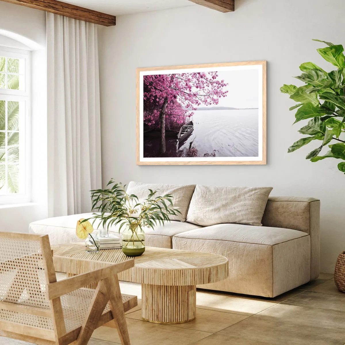 Pôster com moldura de carvalho claro - Em silêncio cor-de-rosa - 70x50 cm
