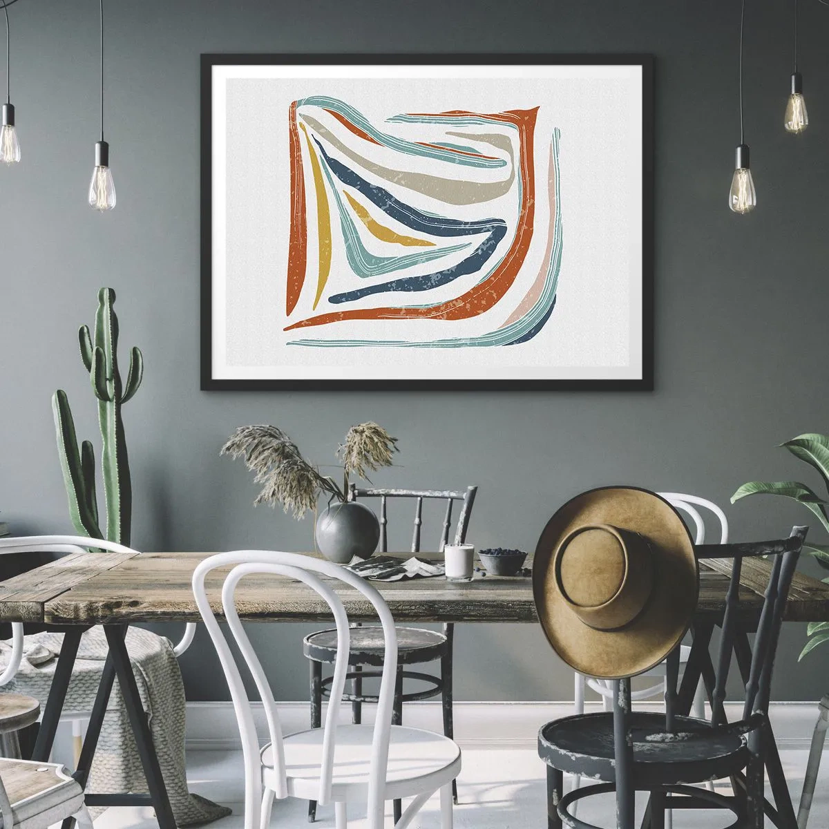 Pôster com moldura preta - Abstração com um sorriso amigável - 70x50 cm