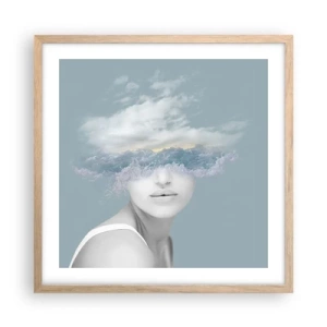 Pôster com moldura de carvalho claro - Com a cabeça nas nuvens - 50x50 cm