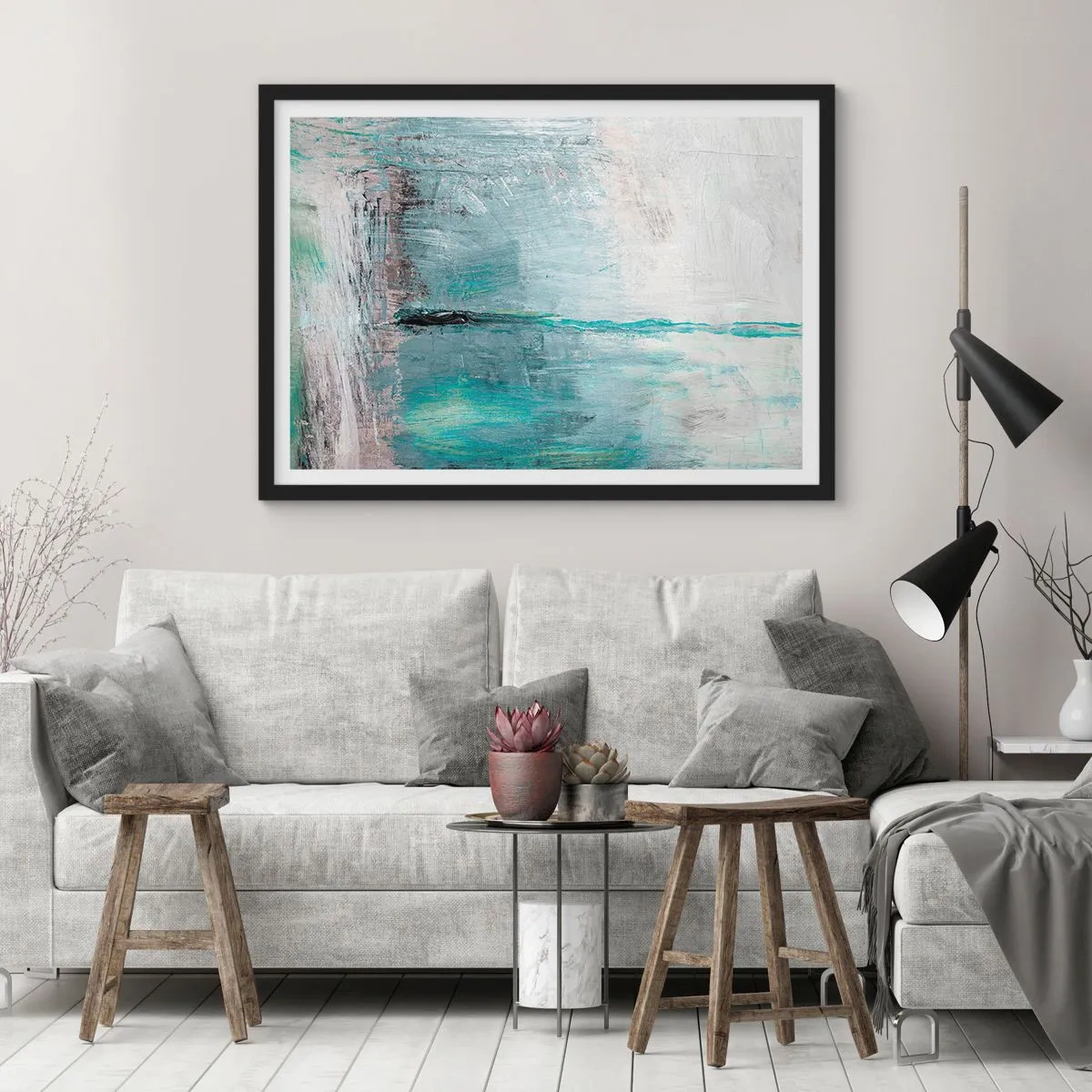 Pôster com moldura preta - Horizontalmente em azul - 40x30 cm