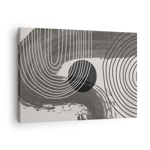 Quadro em tela - Linhas geométricas e ovais em tons monocromáticos - 70x50cm - O oval vence - Decoração de parede moderna para a sala de estar e quarto ARTTOR