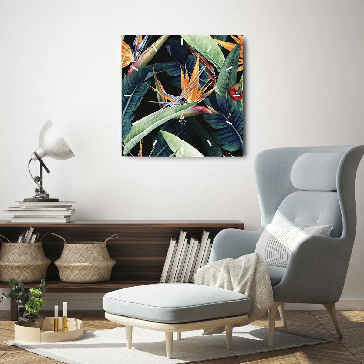 Relógio de parede - Relógio em vidro - Flores ardentes dos trópicos - 40x40 cm
