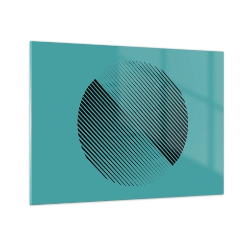 Quadro em vidro - Linhas pretas formando um círculo sobre um fundo turquesa - 70x50cm - Círculo – uma variação geométrica - Decoração de parede moderna para a sala de estar e quarto ARTTOR