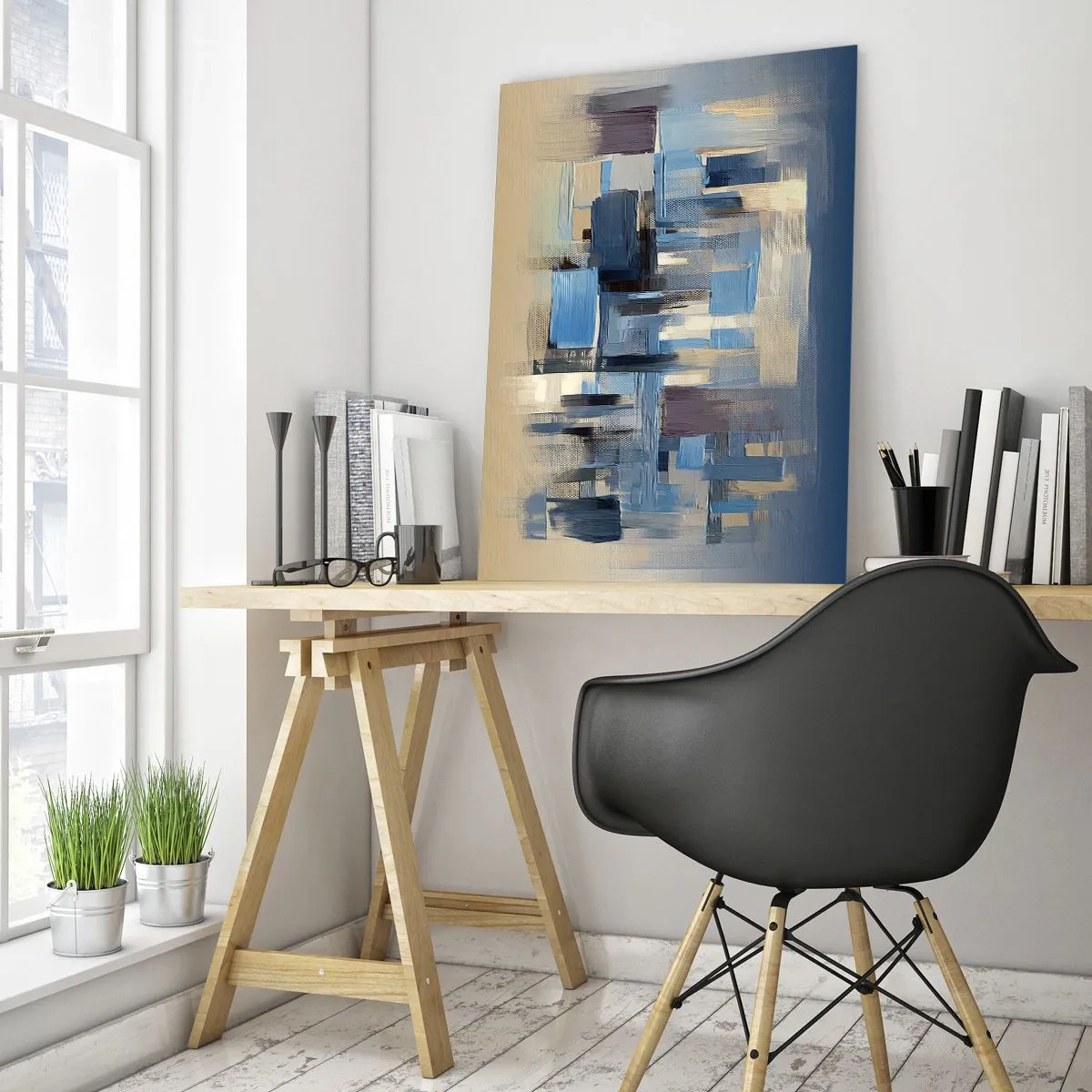 Quadro em vidro - Construção azul - 50x70 cm