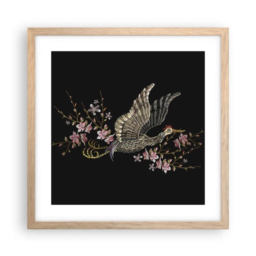 Pôster com moldura de carvalho claro - Pássaro exótico e bordado - 40x40 cm