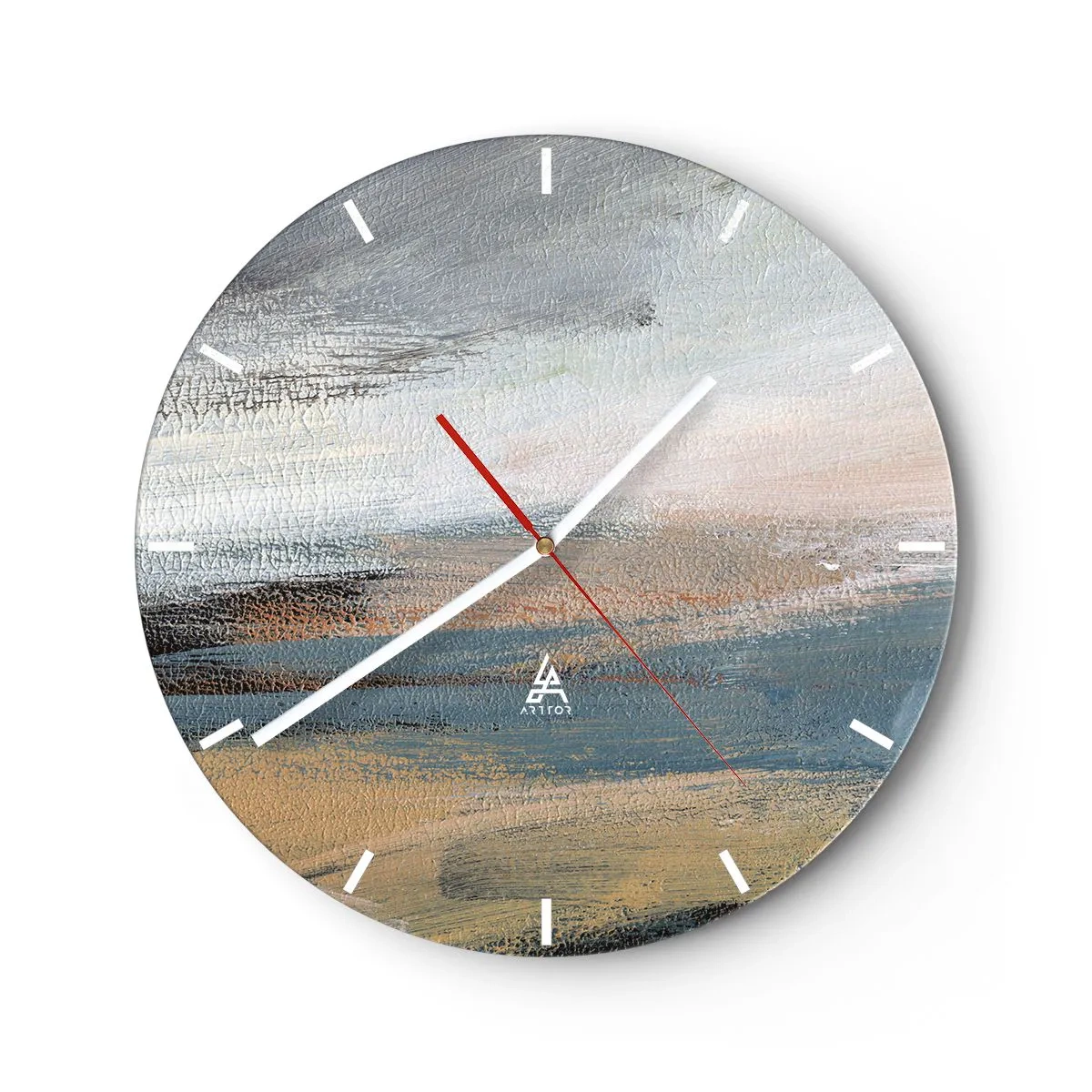 Relógio de parede - Relógio em vidro - Uma abstração pictórica que lembra uma paisagem em tons frios. - 30x30cm - Abstração: paisagem do norte - Decoração de parede moderna para a sala de estar, cozinha e quarto ARTTOR