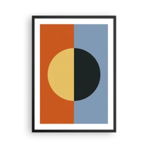 Pôster com moldura preta - Composição geométrica com círculo e cores contrastantes - 50x70cm - Composição do calor e do frio - Decoração de parede moderna para a sala de estar e quarto ARTTOR