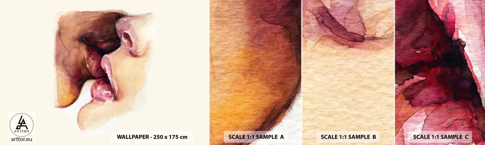 Amostra de papel de parede autocolante Deluxe Sticker - Como a noite e o dia, a terra e o céu - Abstração, Beijo, Casal apaixonado - 100x30 cm