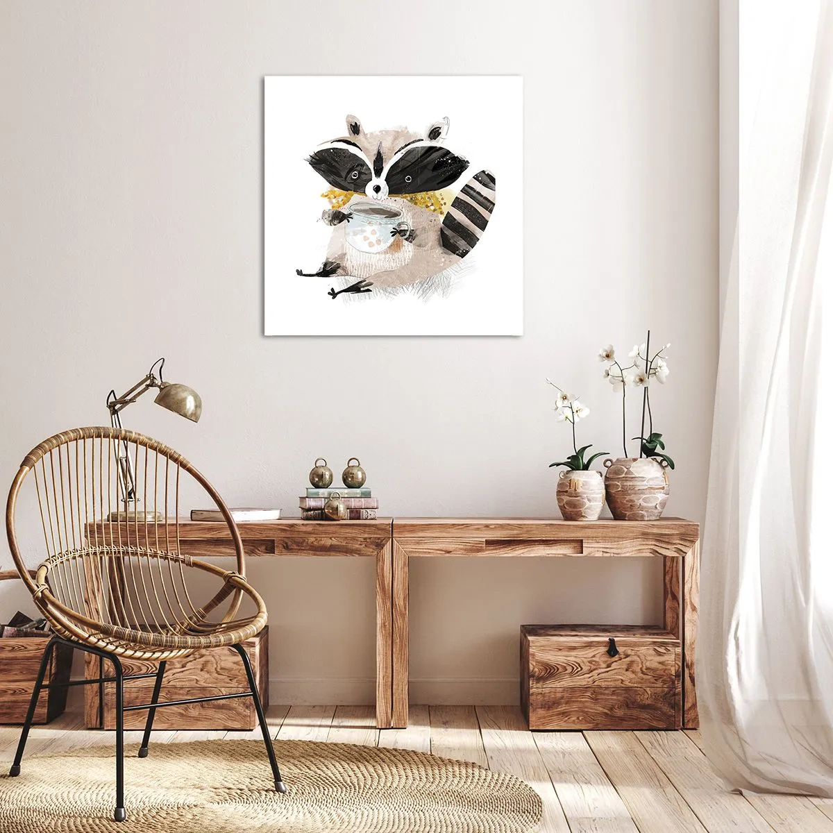 Quadro em tela - O meu amigo guaxinim - 40x40 cm