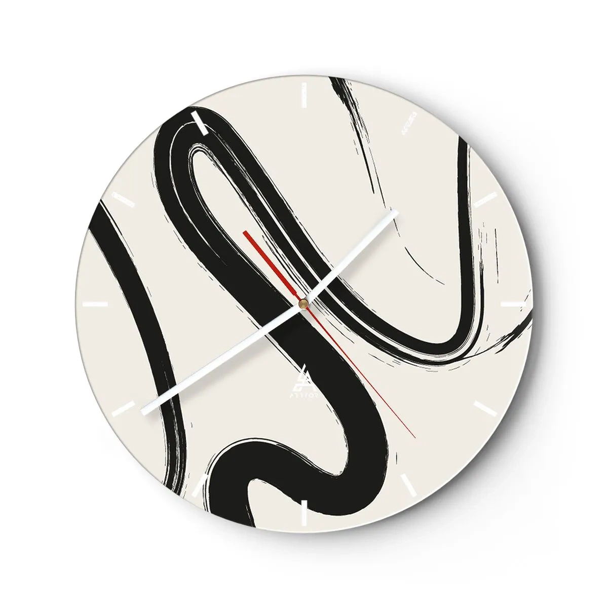 Relógio de parede - Relógio em vidro - Pinceladas pretas dinâmicas sobre fundo claro - 30x30cm - Capricho preto e branco - Decoração de parede moderna para a sala de estar, cozinha e quarto ARTTOR