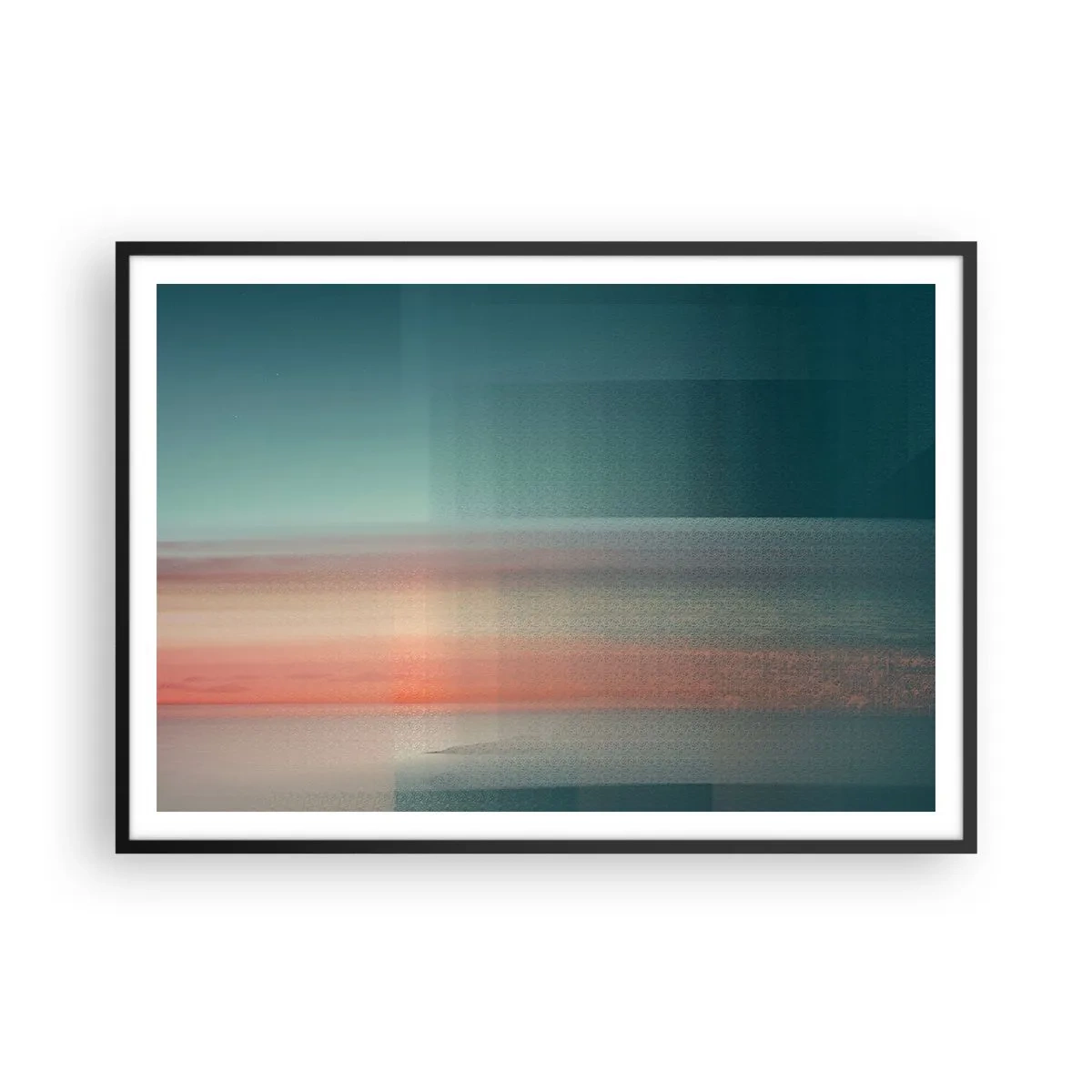 Pôster com moldura preta - Resumo: ondas de luz - 100x70 cm