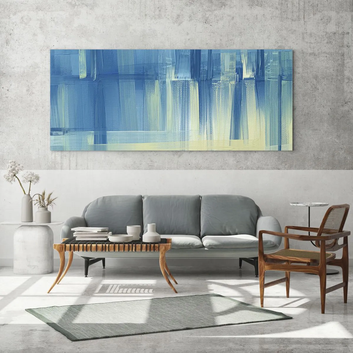 Quadro em vidro - Composição em turquesa - 120x50 cm