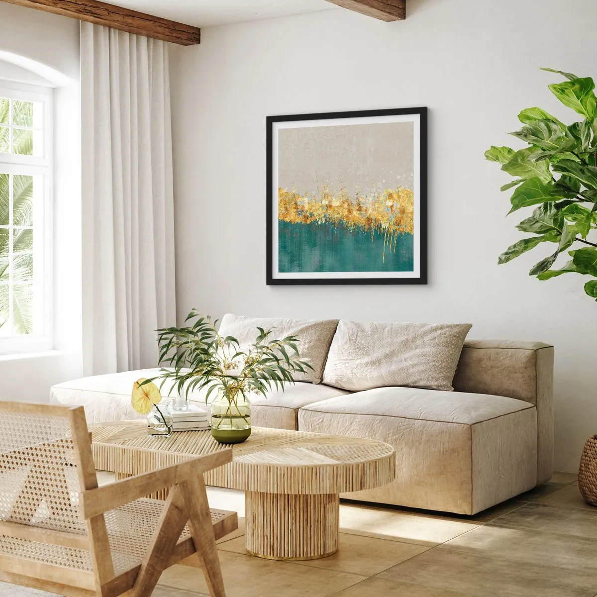 Pôster com moldura preta - A fronteira dourada - 40x40 cm