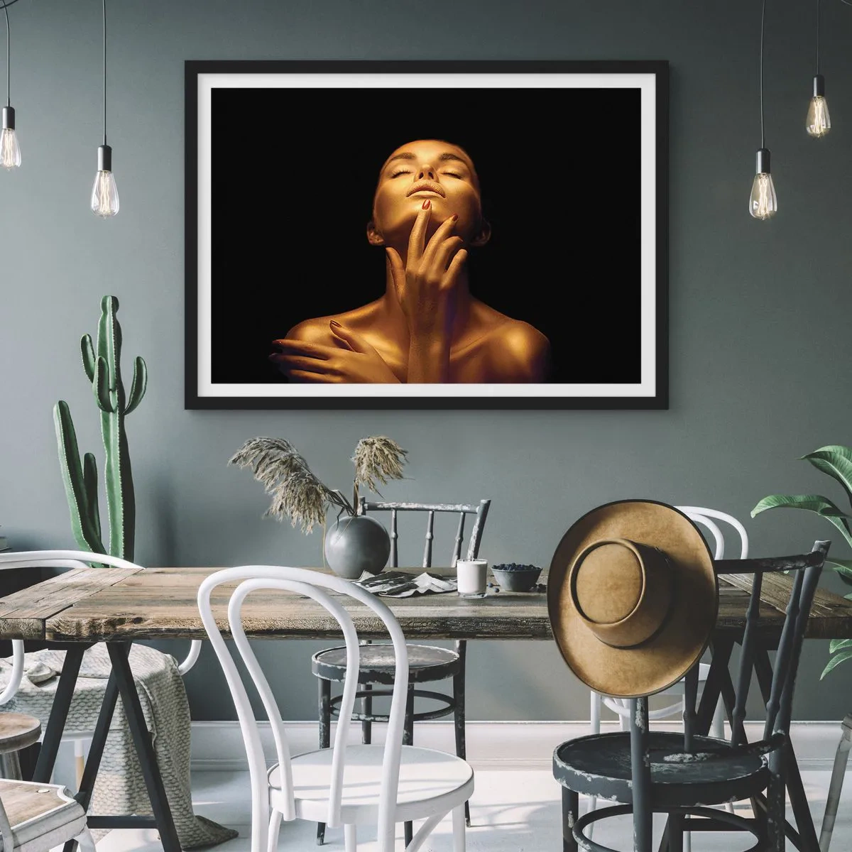 Pôster com moldura preta - Como seda dourada - 70x50 cm