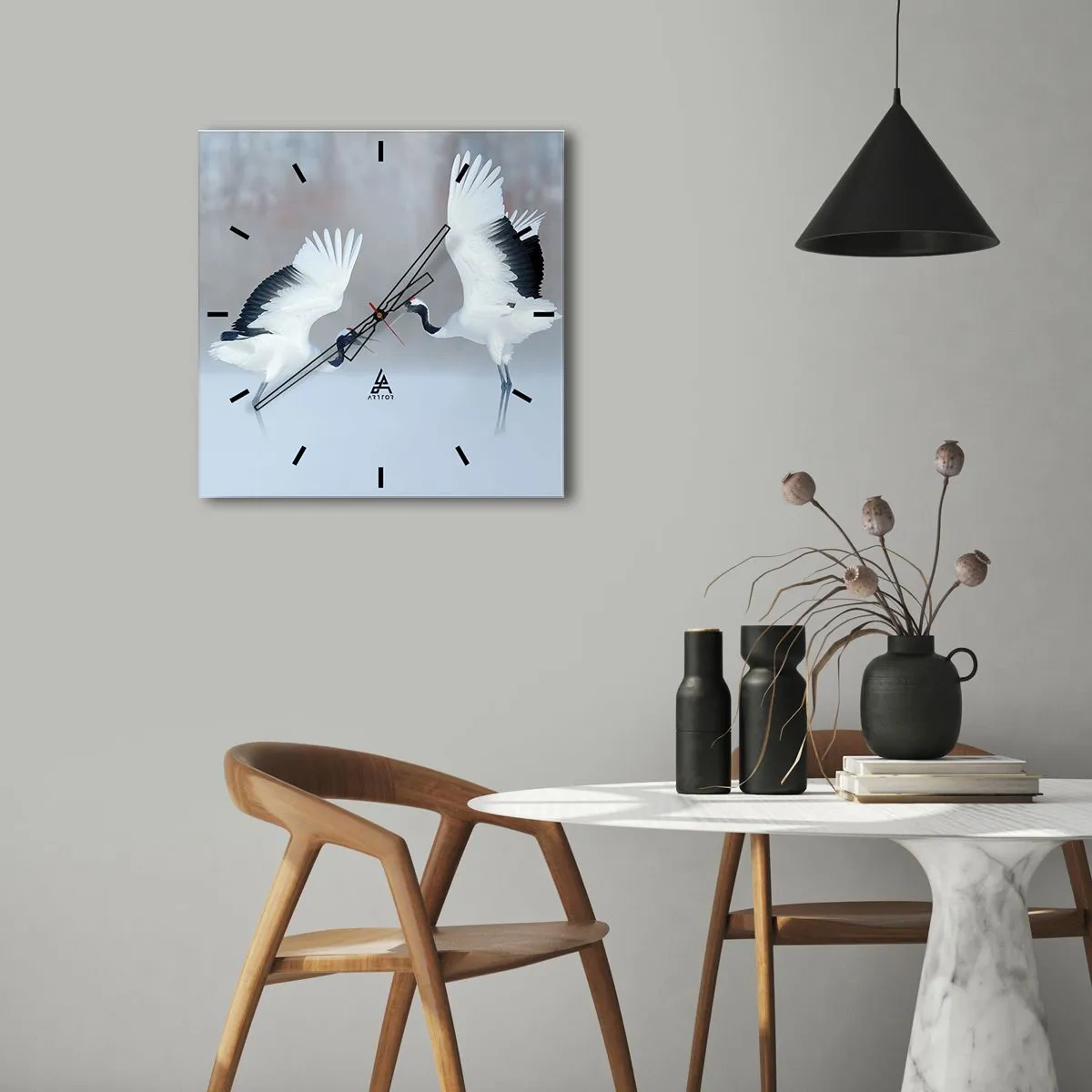 Relógio de parede - Relógio em vidro - Dança no nevoeiro - 30x30 cm