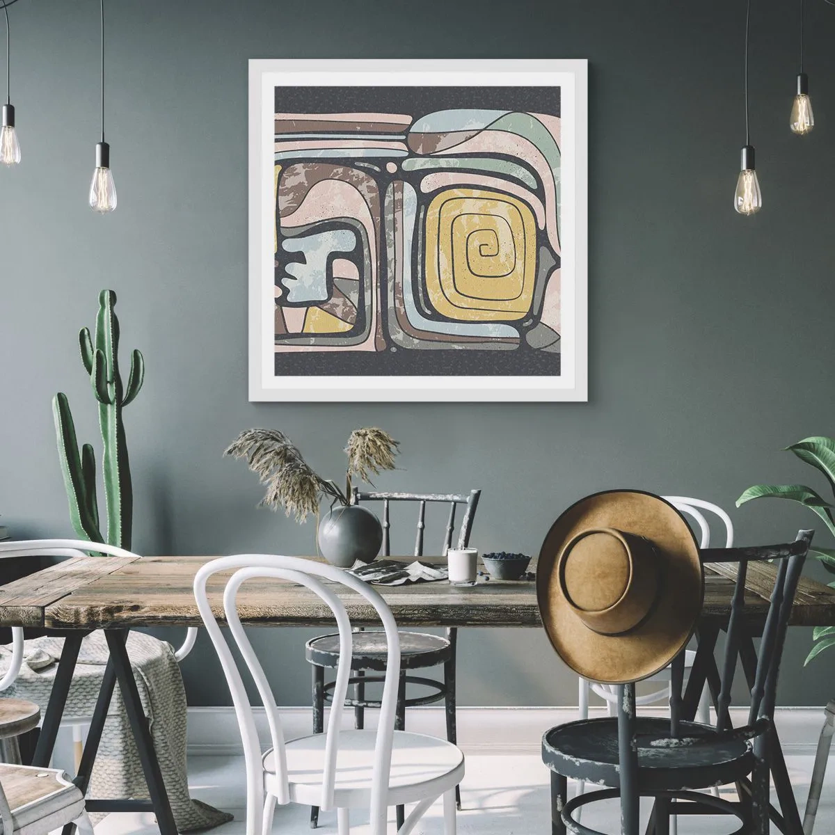 Pôster em moldura branca - Abstração no espírito pré-colombiano - 60x60 cm