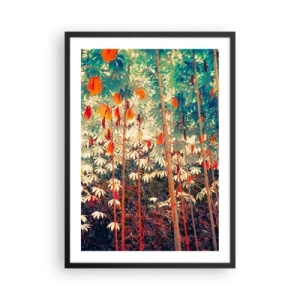 Pôster com moldura preta - Uma floresta tropical colorida dominada pelo vermelho e pelo verde - 50x70cm - A vida secreta das folhas - Decoração de parede moderna para a sala de estar e quarto ARTTOR