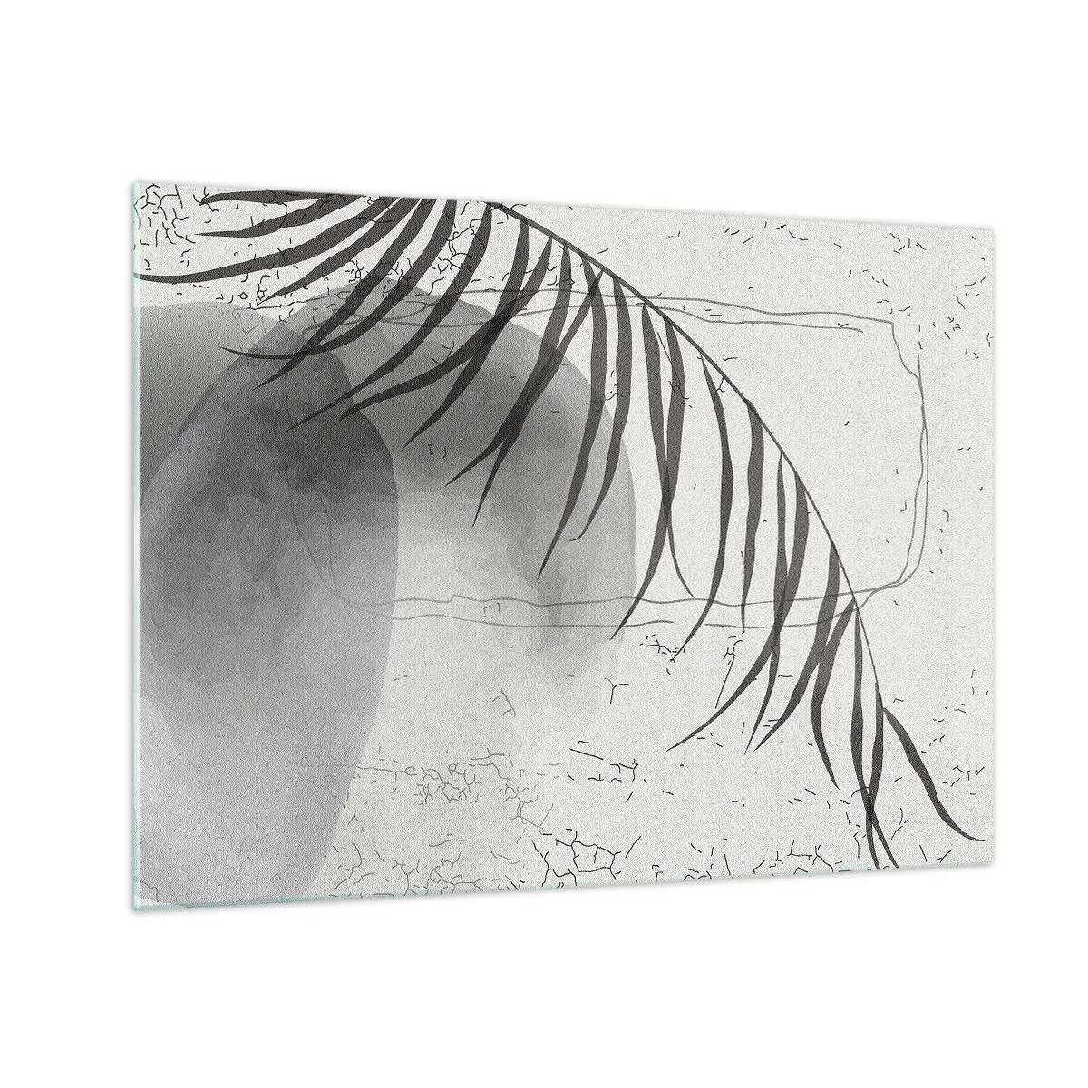 Quadro em vidro - Gráfico de sombra de folha de palmeira em preto e branco - 70x50cm - O sutil exotismo da natureza - Decoração de parede moderna para a sala de estar e quarto ARTTOR