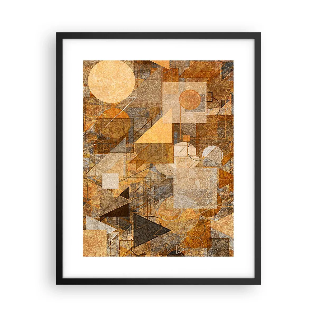 Pôster com moldura preta - Estudo Cubista em Bronze - 40x50 cm