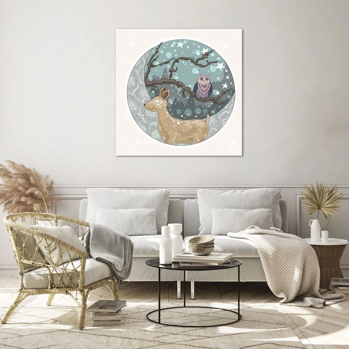 Quadro em vidro - Noite na floresta como em um conto de fadas - 40x40 cm