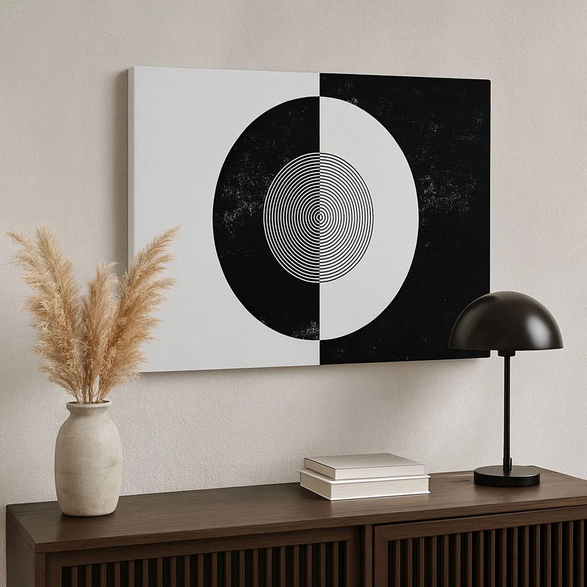 Quadro em tela - Padrão gráfico em contraste preto e branco - 70x50cm - Harmonia a preto e branco - Decoração de parede moderna para a sala de estar e quarto ARTTOR