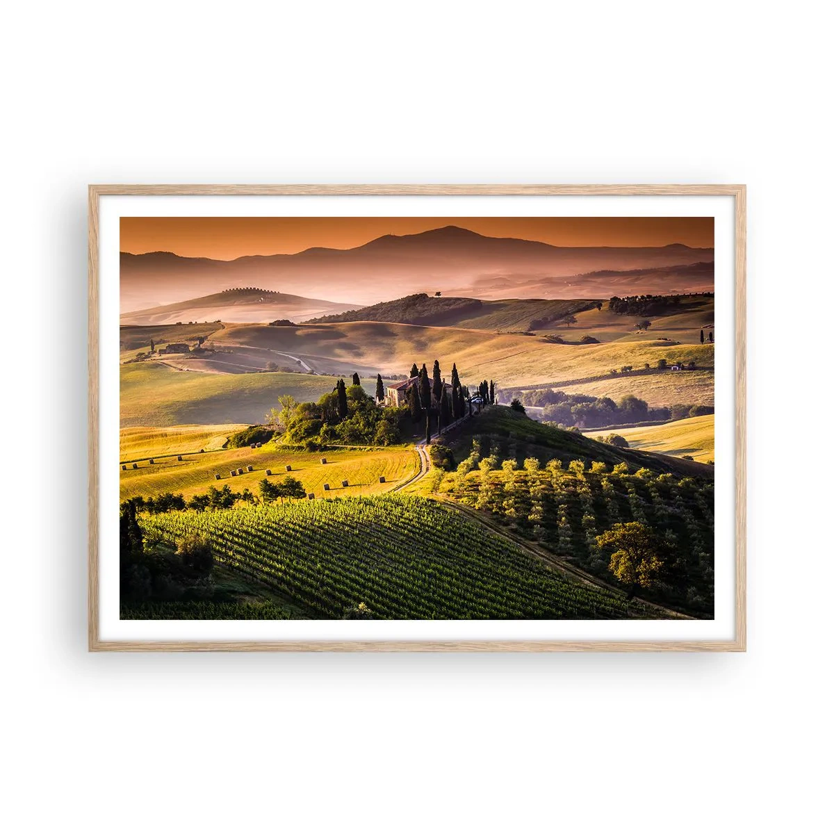 Pôster com moldura de carvalho claro - Arcádia - Paisagem toscana - 100x70 cm