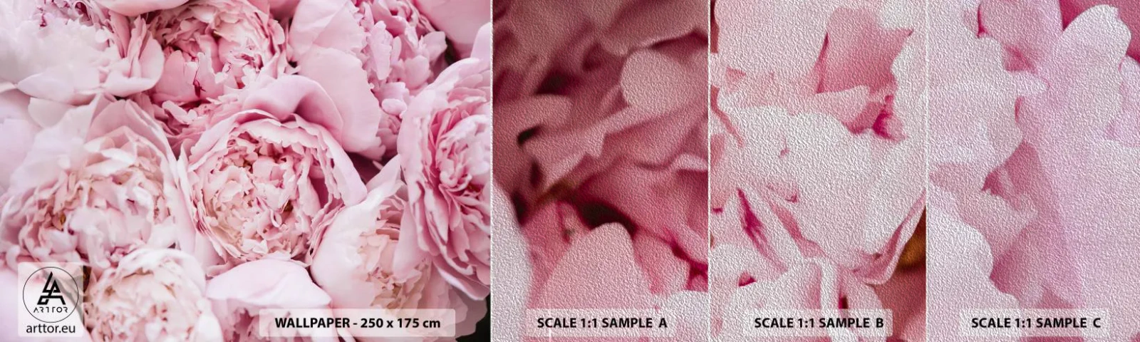 Amostra de papel de parede Premium Sand - Aconchego e perfume - Peônia, Flores, Buquê de flores - 100x30 cm