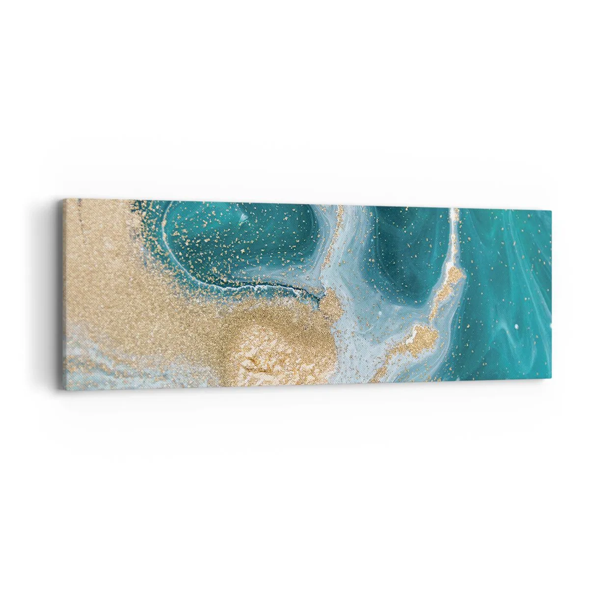 Quadro em tela - Um vórtice de ouro e turquesa - 90x30 cm