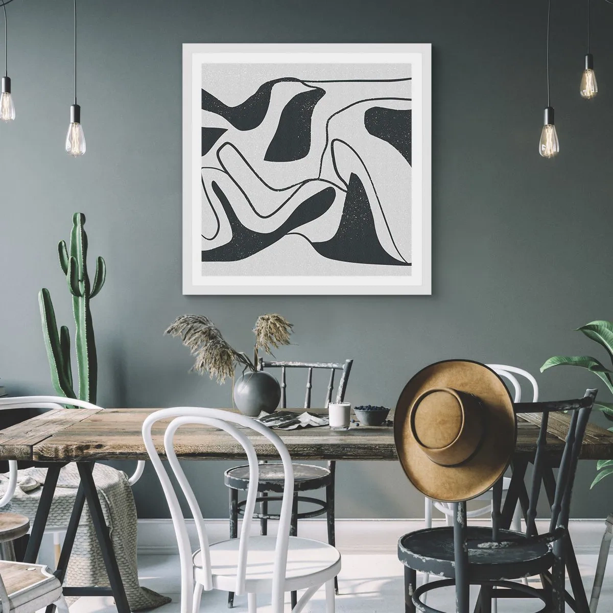 Pôster em moldura branca - Labirinto abstrato divertido - 50x50 cm