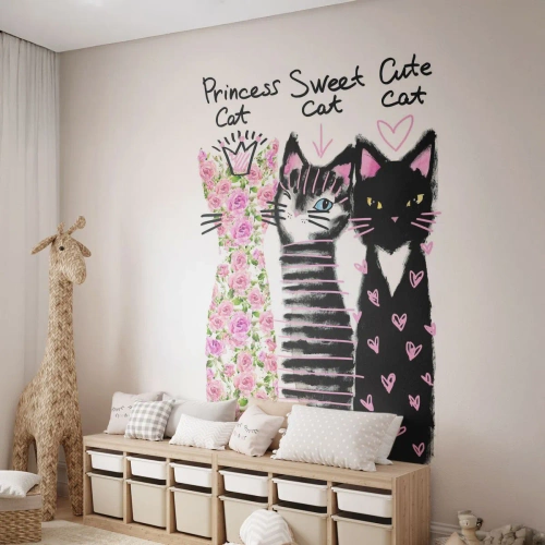 Papel de Parede Premium Canvas - Os três gatos - Para crianças, Gato, Animais - 250x175 cm