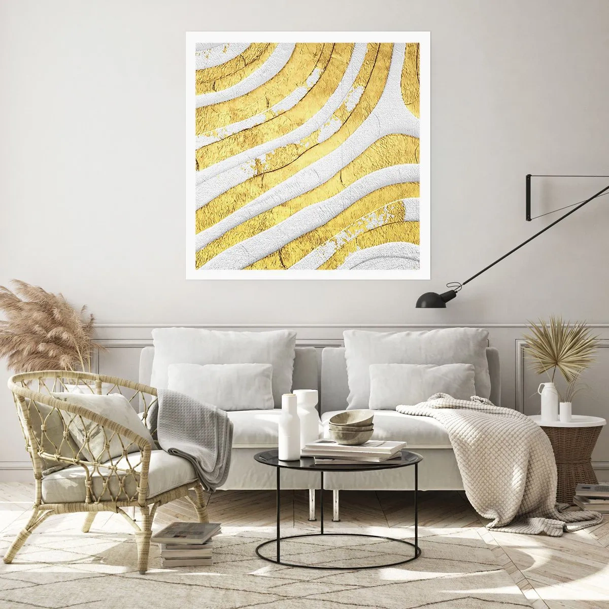 Pôster - Composição a branco e ouro - 30x30 cm