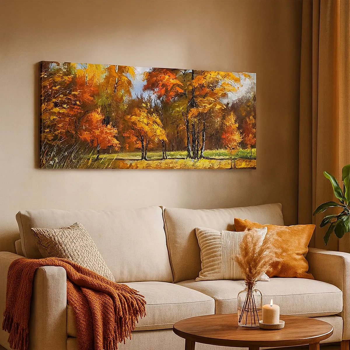 Quadro em tela - Paisagem em ouro e bronze - 100x40 cm