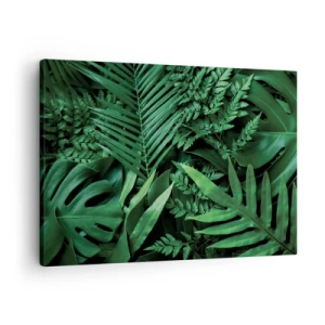Quadro em tela - Folhas tropicais verdes em uma composição densa e natural - 70x50cm - Envolto em verde - Decoração de parede moderna para a sala de estar e quarto ARTTOR