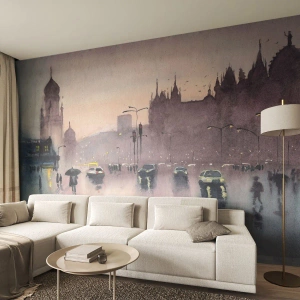 Papel de Parede Premium Canvas - Na névoa chuvosa - Cidade, Arquitetura, Monumentos - 100x70 cm