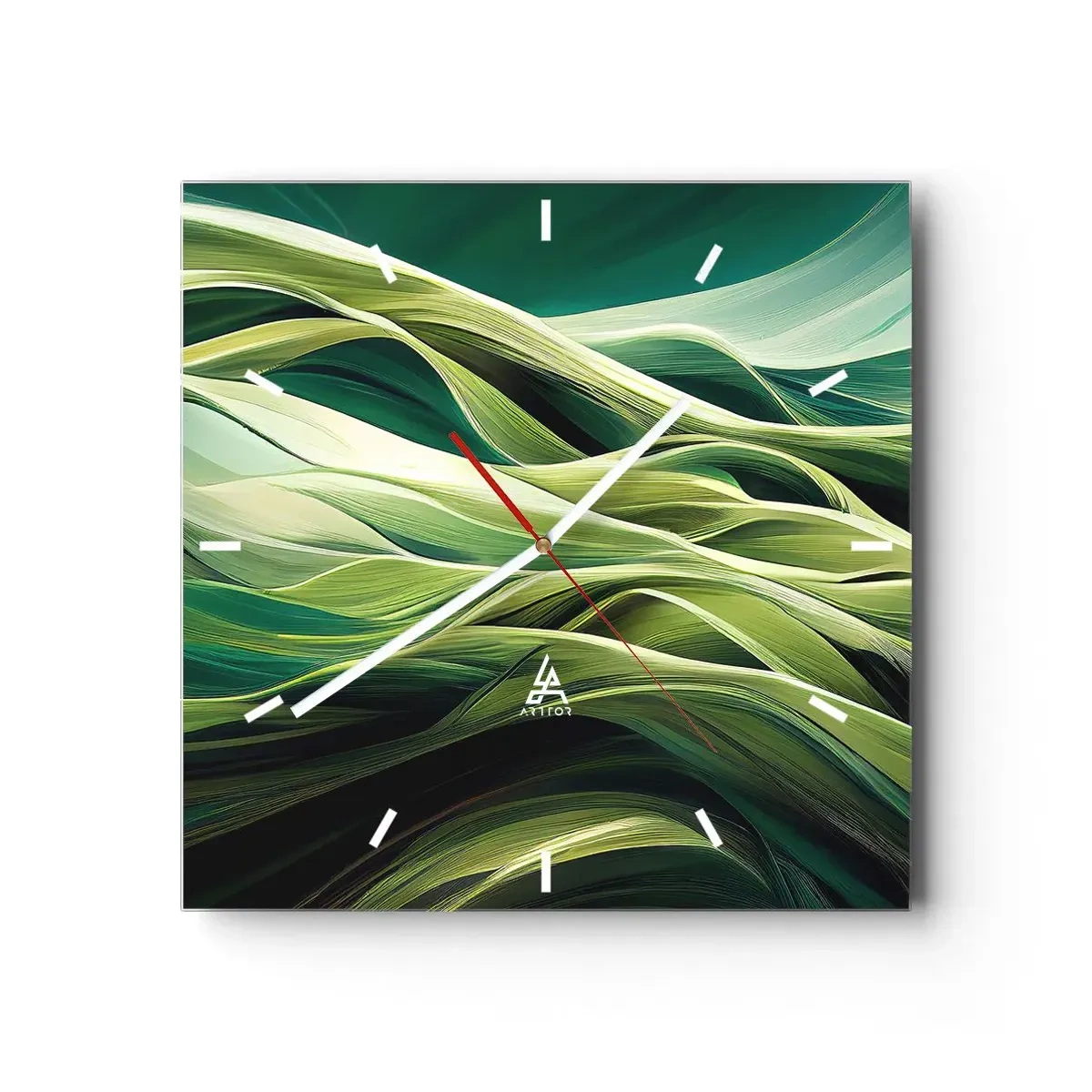 Relógio de parede - Relógio em vidro - Jogo verde abstrato - 30x30 cm