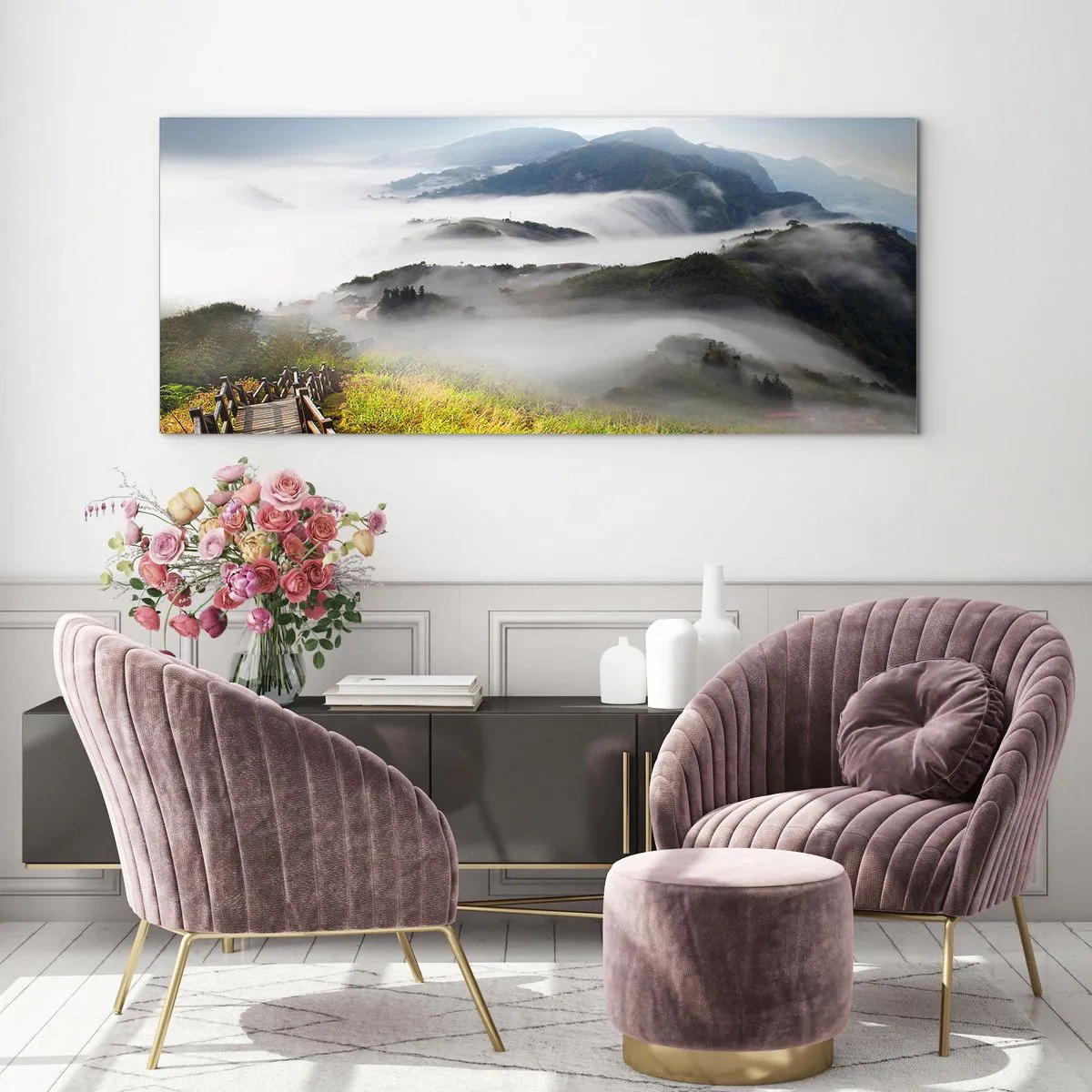 Quadro em vidro - Tecido de brilho e névoa - 90x30 cm