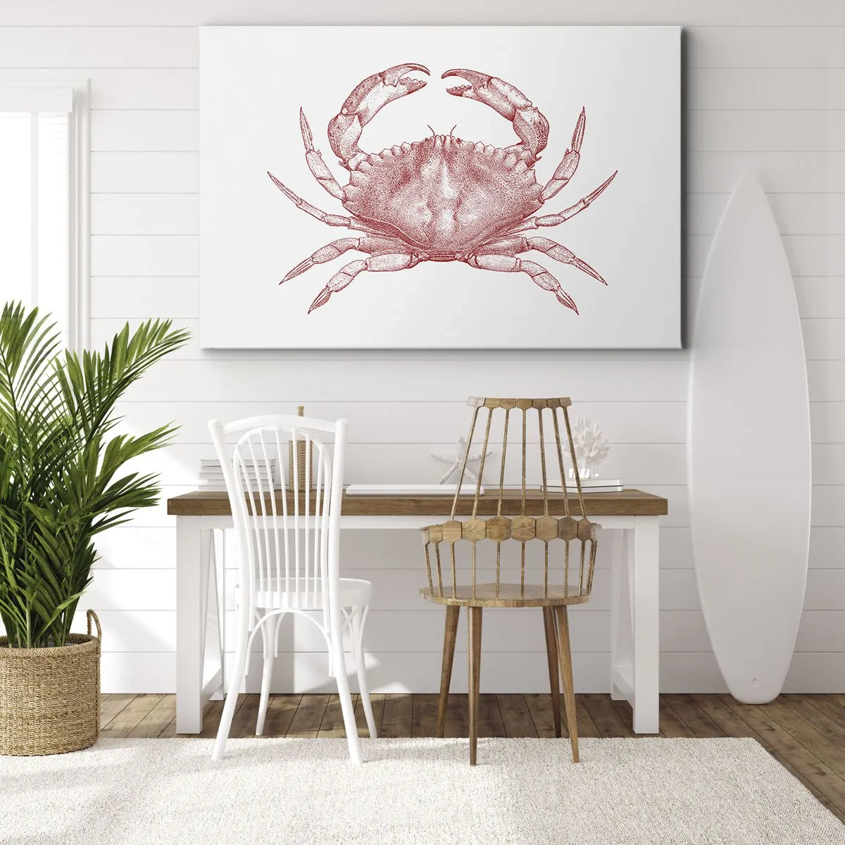 Quadro em tela - Desenho de um caranguejo em tom vermelho - 70x50cm - Caranguejo sobre caranguejos - Decoração de parede moderna para a sala de estar e quarto ARTTOR