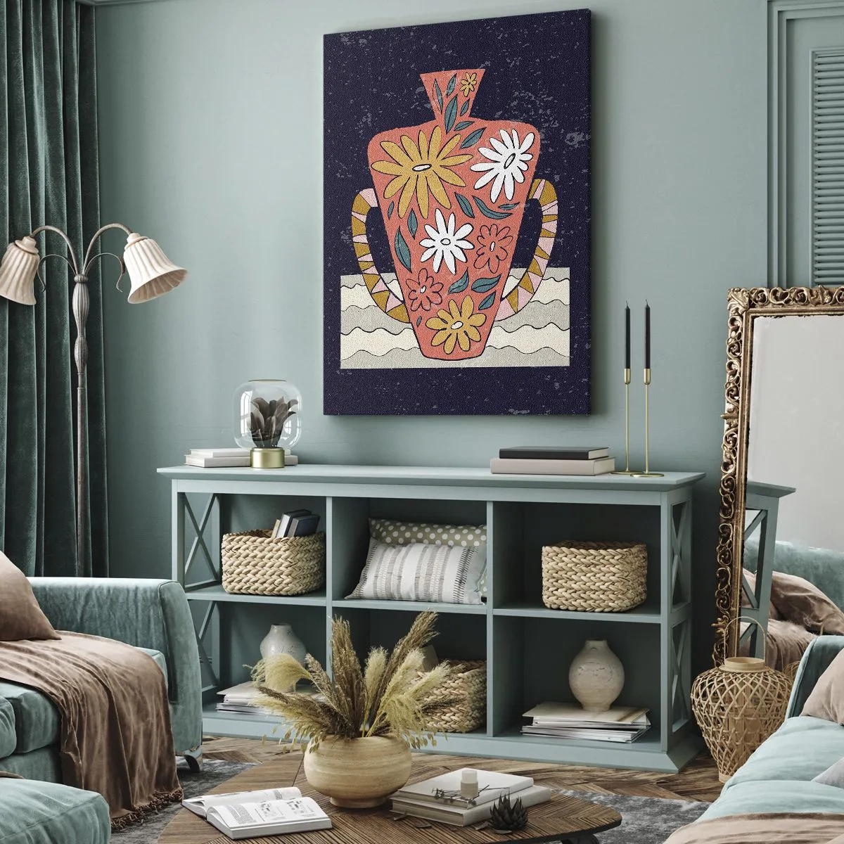 Quadro em tela - Jarro pintado - 55x100 cm