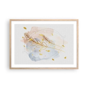 Pôster com moldura de carvalho claro - Explosão dourada - 70x50 cm