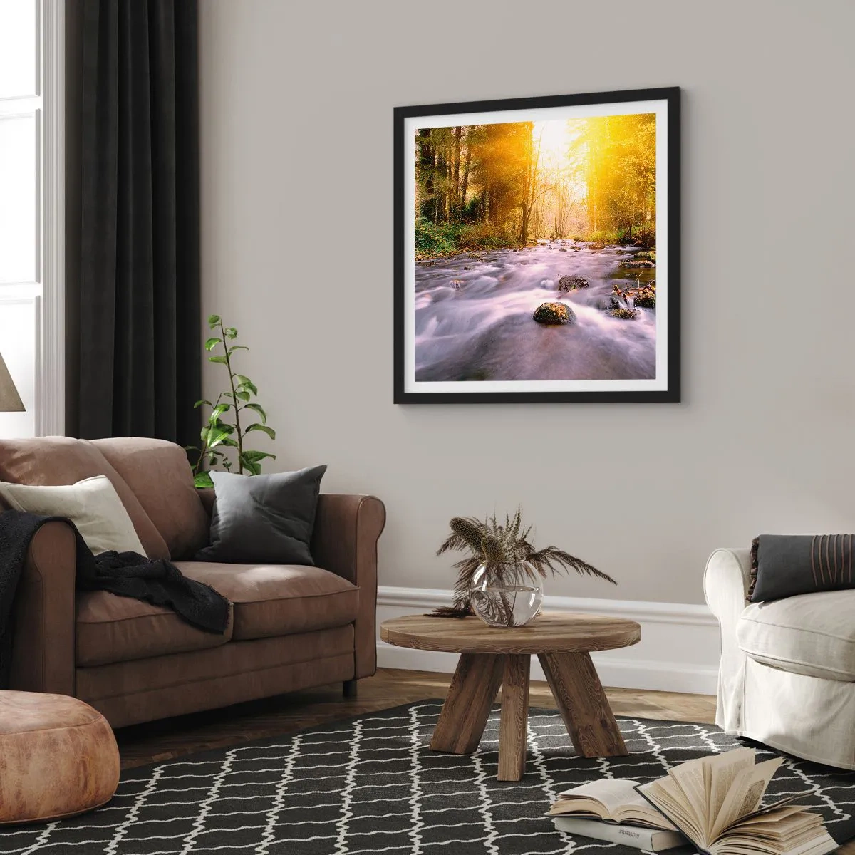 Pôster com moldura preta - Malaquita em um cenário de ouro e prata - 40x40 cm