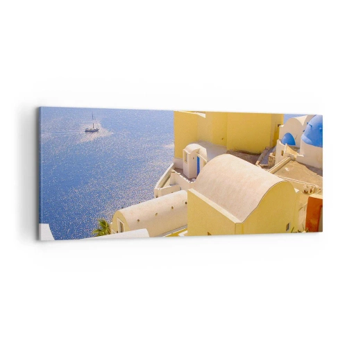 Quadro em tela - Paisagem grega em branco e azul - 100x40 cm