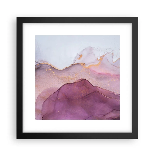 Pôster com moldura preta - Ondas de lilás e roxo - 30x30 cm