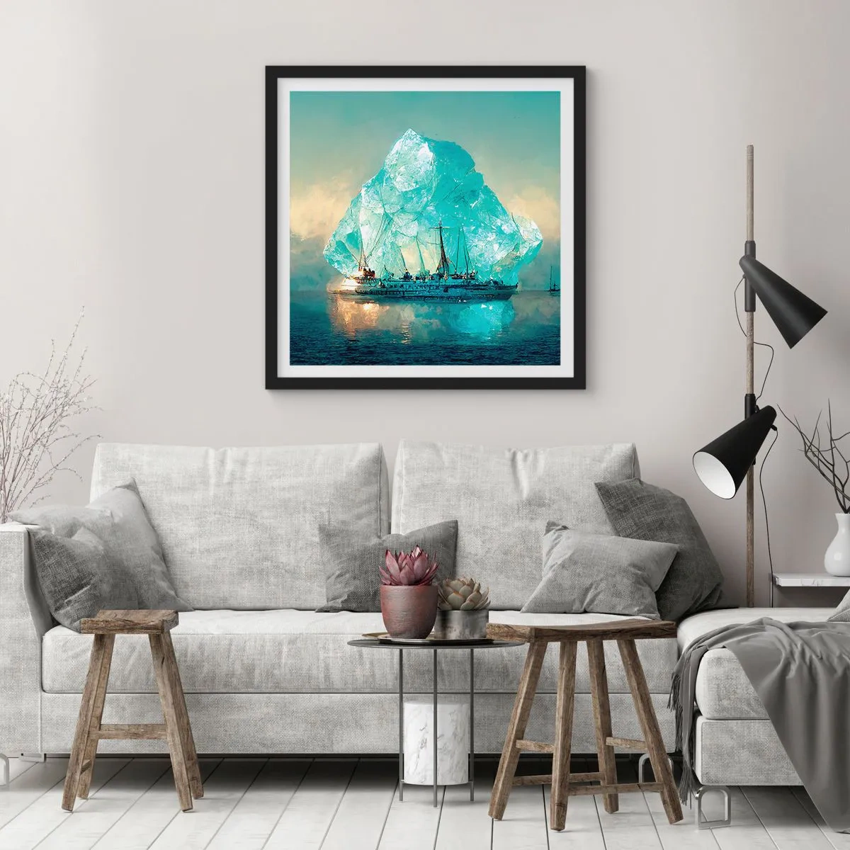 Pôster com moldura preta - Diamante Ártico - 50x50 cm
