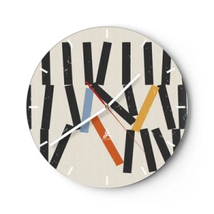 Relógio de parede - Relógio em vidro - Dominós coloridos e pretos em um fundo claro em um layout gráfico - 30x30cm - Dominó – composição - Decoração de parede moderna para a sala de estar, cozinha e quarto ARTTOR