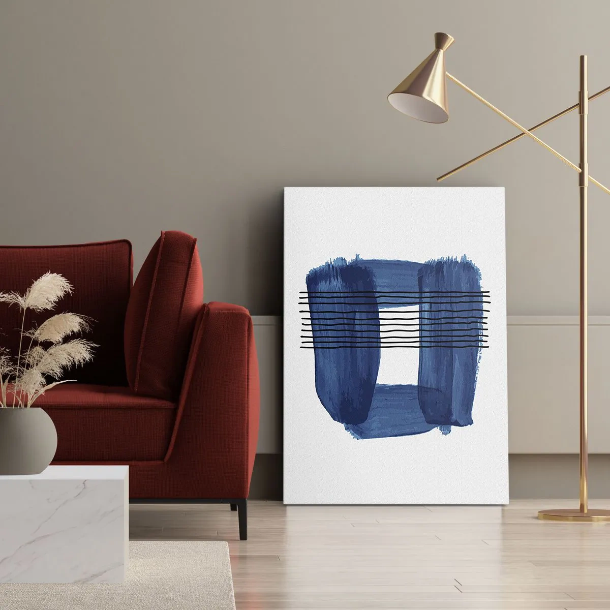 Quadro em tela - Composição azul-negra - 55x100 cm