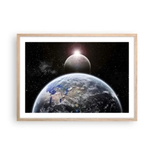Pôster com moldura de carvalho claro - Paisagem espacial - o nascer do sol - 70x50 cm