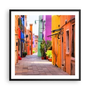 Pôster com moldura preta - Beco arco-íris - 60x60 cm