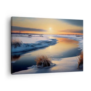 Quadro em tela - Paisagem de inverno com um rio ao pôr do sol - 70x50cm - Pôr do sol de inverno - Decoração de parede moderna para a sala de estar e quarto ARTTOR