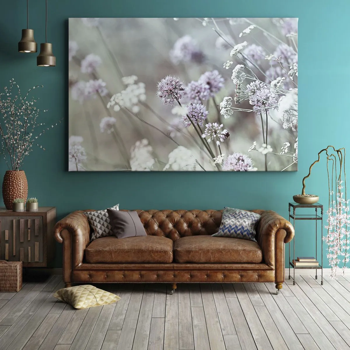 Quadro em tela - Flores delicadas em tons pastéis - 70x50cm - Doce delicadeza das ervas - Decoração de parede moderna para a sala de estar e quarto ARTTOR